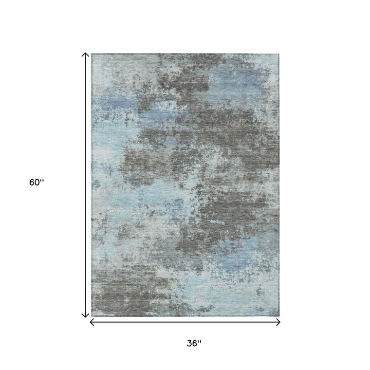 3' X 5' Taupe And Sky Blue Abstract Washable Indoor Outdoor Area Rug Homeroots