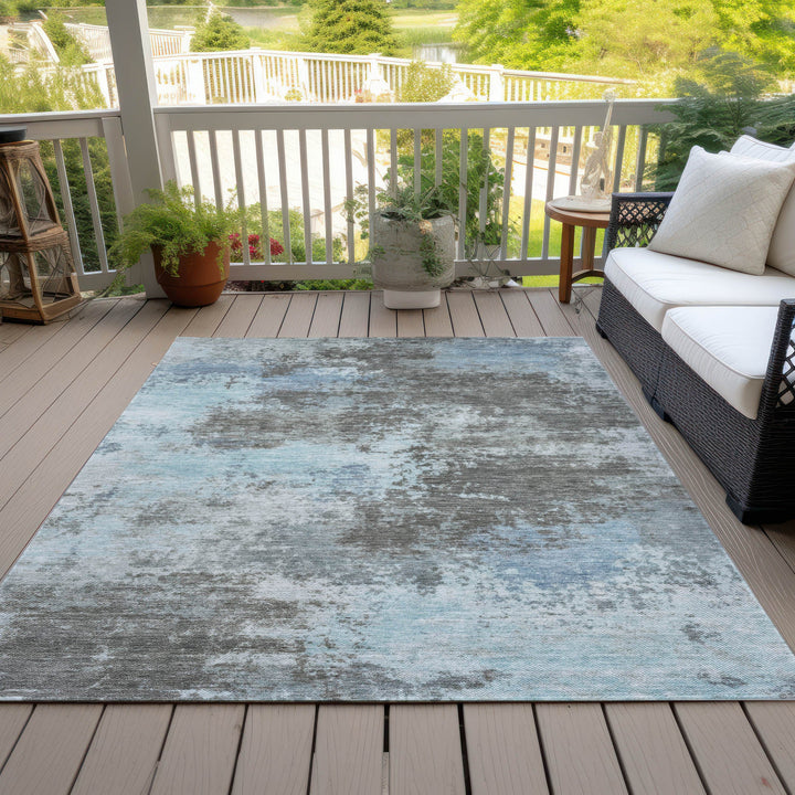 3' X 5' Taupe And Sky Blue Abstract Washable Indoor Outdoor Area Rug Homeroots