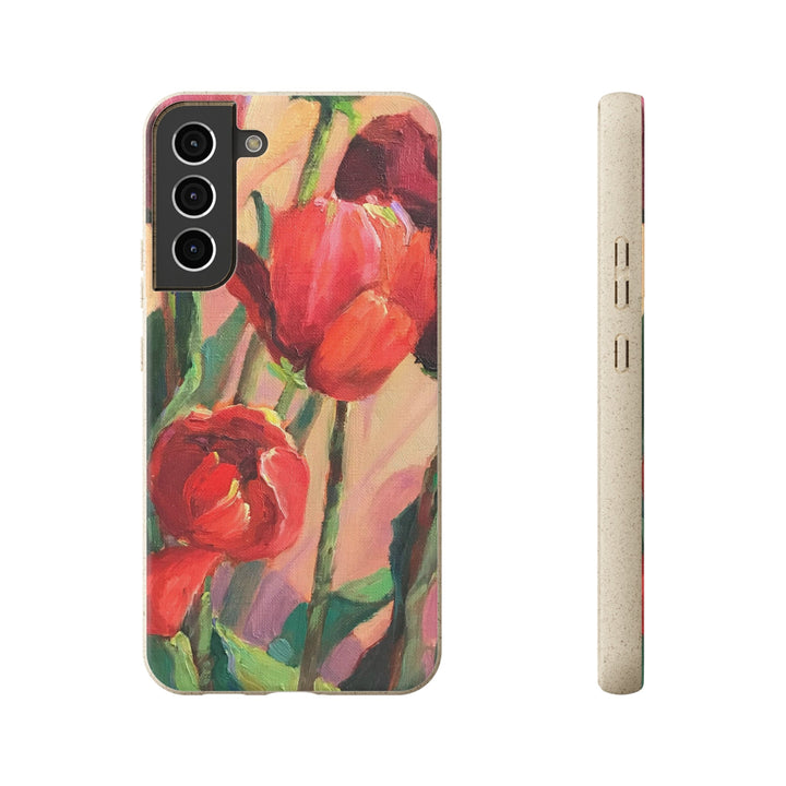 Biodegradable Phone Case with 'Red Tulips' Floral Original Artwork by Barbara Cleary-34
