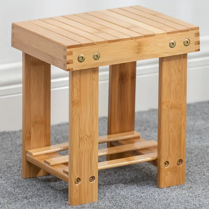 Bamboo Children's Small Stool - Square Shape, 25cm High-1