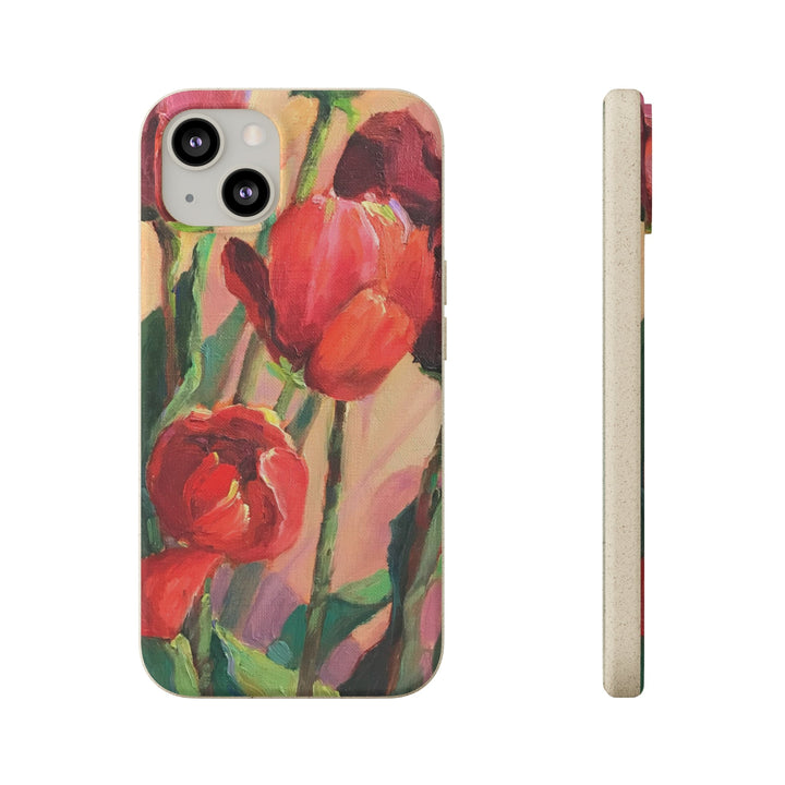 Biodegradable Phone Case with 'Red Tulips' Floral Original Artwork by Barbara Cleary-13