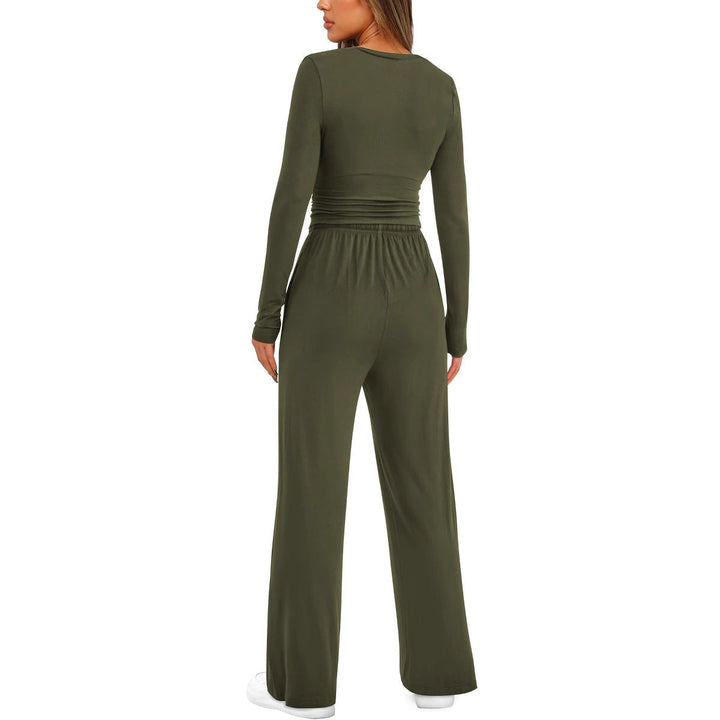 2 Pieces Women's Suit Autumn Winte Long Sleeve Tops High Waisted Wide Leg Pants Sportswear Female Clothes Solid Color Casual Suit My Store