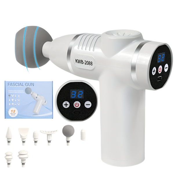 Portable Handheld 8-Speed Massage Gun with 12 Replaceable Heads(White)-0