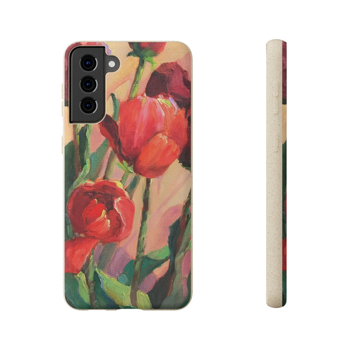 Biodegradable Phone Case with 'Red Tulips' Floral Original Artwork by Barbara Cleary-37