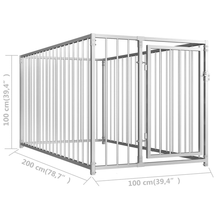 vidaXL Outdoor Dog Kennel Large Dog Crate Dog Cage Playpen Galvanized Steel VidaXL