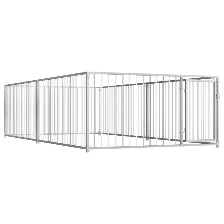 vidaXL Outdoor Dog Kennel Large Dog Crate Dog Cage Playpen Galvanized Steel VidaXL
