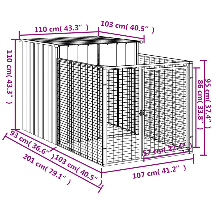 vidaXL Dog House with Run Outdoor Dog Kennel Cage Shelter Galvanized Steel VidaXL