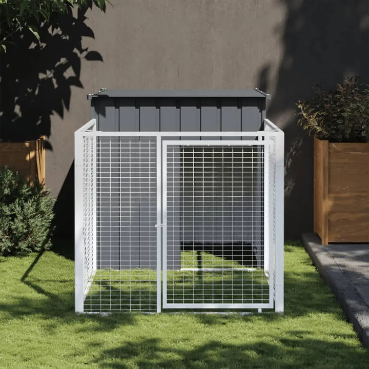 vidaXL Dog House with Run Outdoor Dog Kennel Cage Shelter Galvanized Steel VidaXL