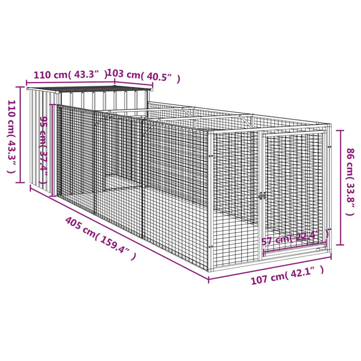 vidaXL Dog House with Run Outdoor Dog Kennel Cage Shelter Galvanized Steel VidaXL