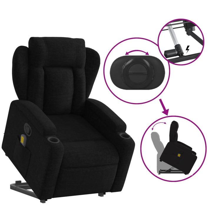 vidaXL Stand up Massage Recliner Chair Black Fabric VidaXL