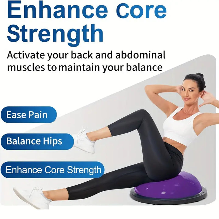 Balance Ball Gym Training Exercise Half Fitness with Pump & Band - Purple-1