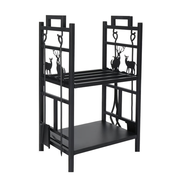 2-Tier Firewood Rack with Hooks-0