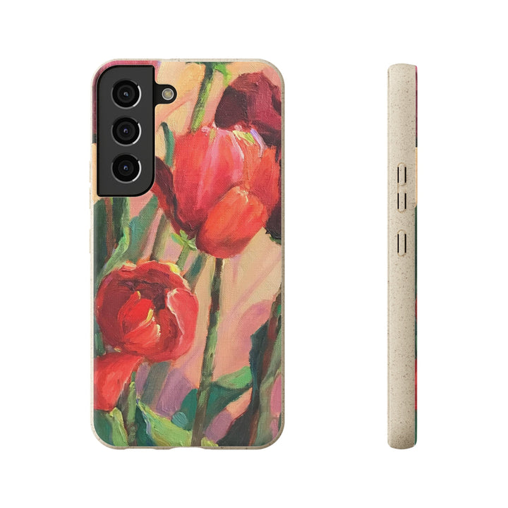 Biodegradable Phone Case with 'Red Tulips' Floral Original Artwork by Barbara Cleary-33