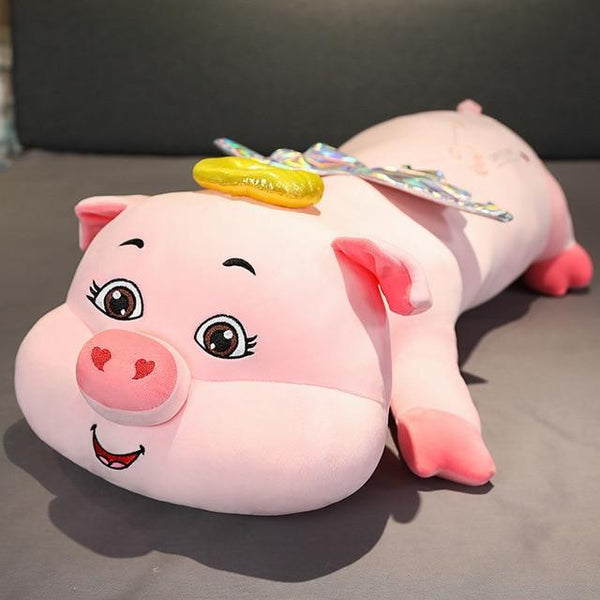 Adorable Pink Angel Pig Plush Pillow-0
