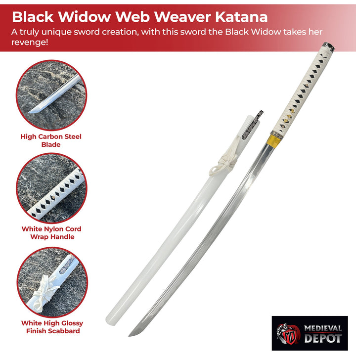 Black Widow Web Weaver Handmade Katana White-2