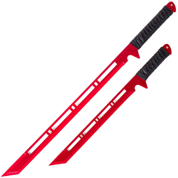 Blood Moon Dual Ninjato Short Sword Set Full Tang Red Cyberpunk Swords-0