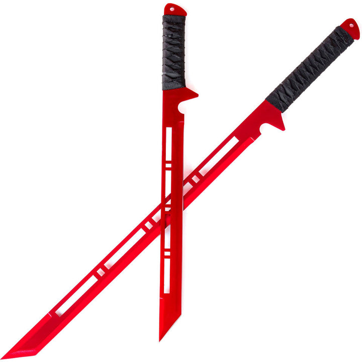 Blood Moon Dual Ninjato Short Sword Set Full Tang Red Cyberpunk Swords-1