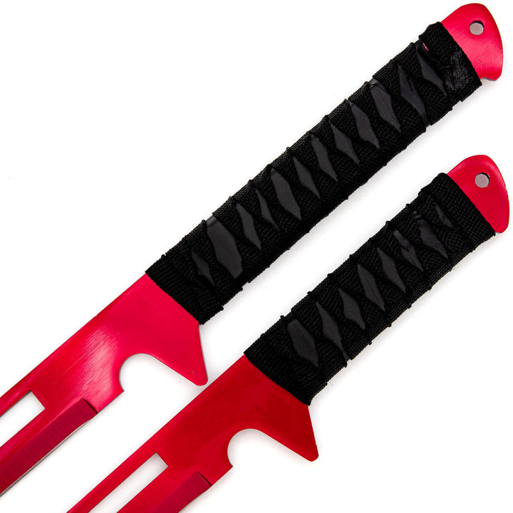 Blood Moon Dual Ninjato Short Sword Set Full Tang Red Cyberpunk Swords-2