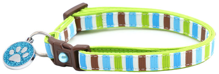 Green, Brown, and Blue Stripes Cat Collar Pugs2Persians