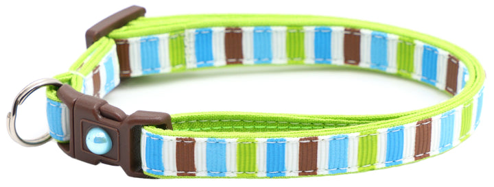 Green, Brown, and Blue Stripes Cat Collar Pugs2Persians