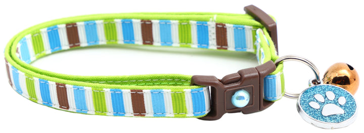 Green, Brown, and Blue Stripes Cat Collar Pugs2Persians