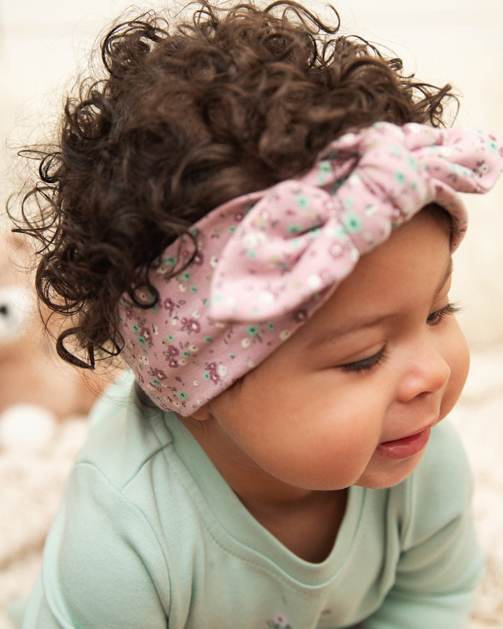 Organic Cotton Headband And Bib Set Mauve Little Flower Print Deux par Deux