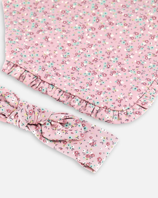 Organic Cotton Headband And Bib Set Mauve Little Flower Print Deux par Deux