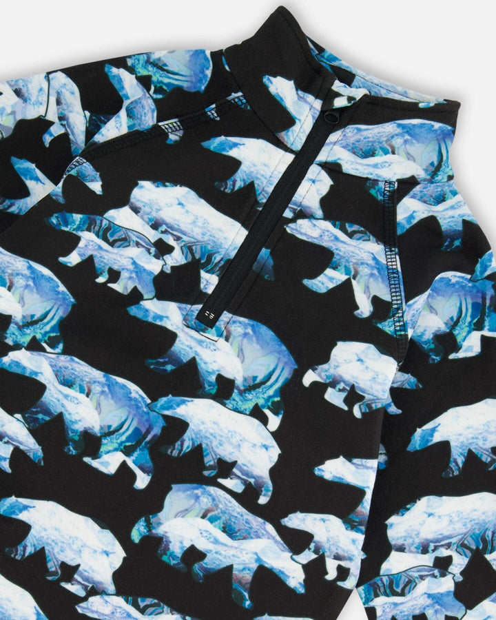 Two Piece Thermal Underwear Set Black Printed Polar Bears Deux par Deux