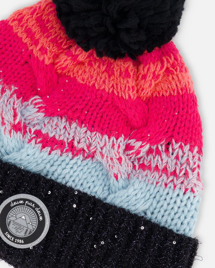 Knit Hat Gradient Blue, Coral And Fuschia-4