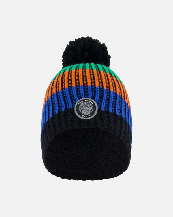 Knit Hat Multicolor With Black Pompom-0