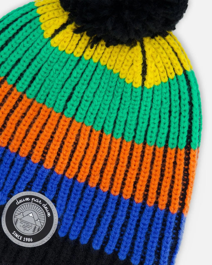 Knit Hat Multicolor With Black Pompom-4