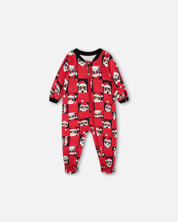 Organic Cotton One Piece Pajama Red Printed Santa-0