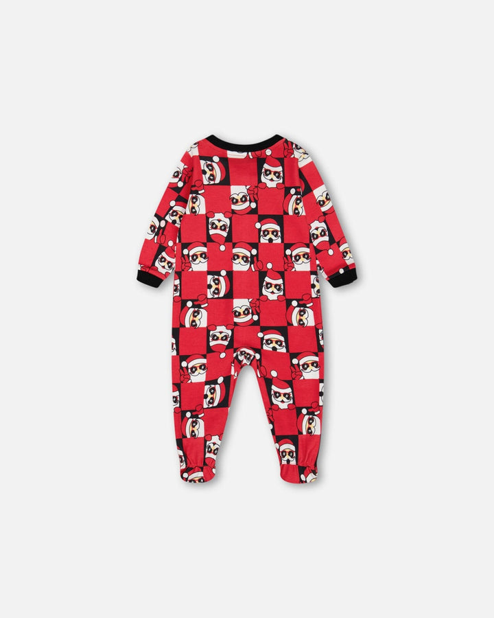 Organic Cotton One Piece Pajama Red Printed Santa-1