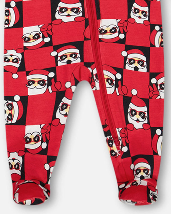 Organic Cotton One Piece Pajama Red Printed Santa-2