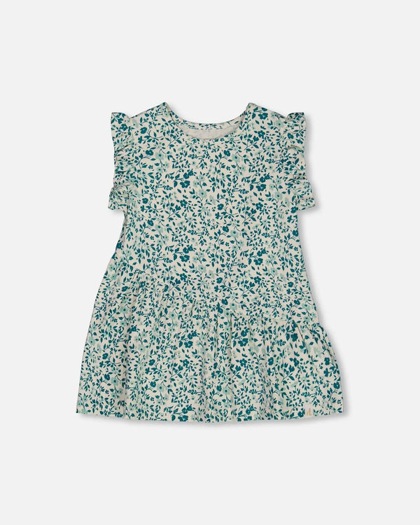 Printed Organic Cotton Tunic Top Small Turquoise Flowers-0