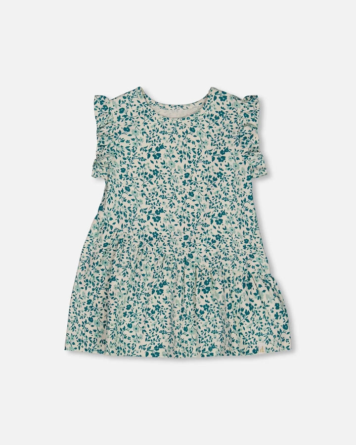 Printed Organic Cotton Tunic Top Small Turquoise Flowers-0