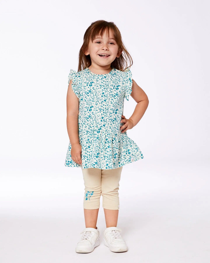 Printed Organic Cotton Tunic Top Small Turquoise Flowers-1