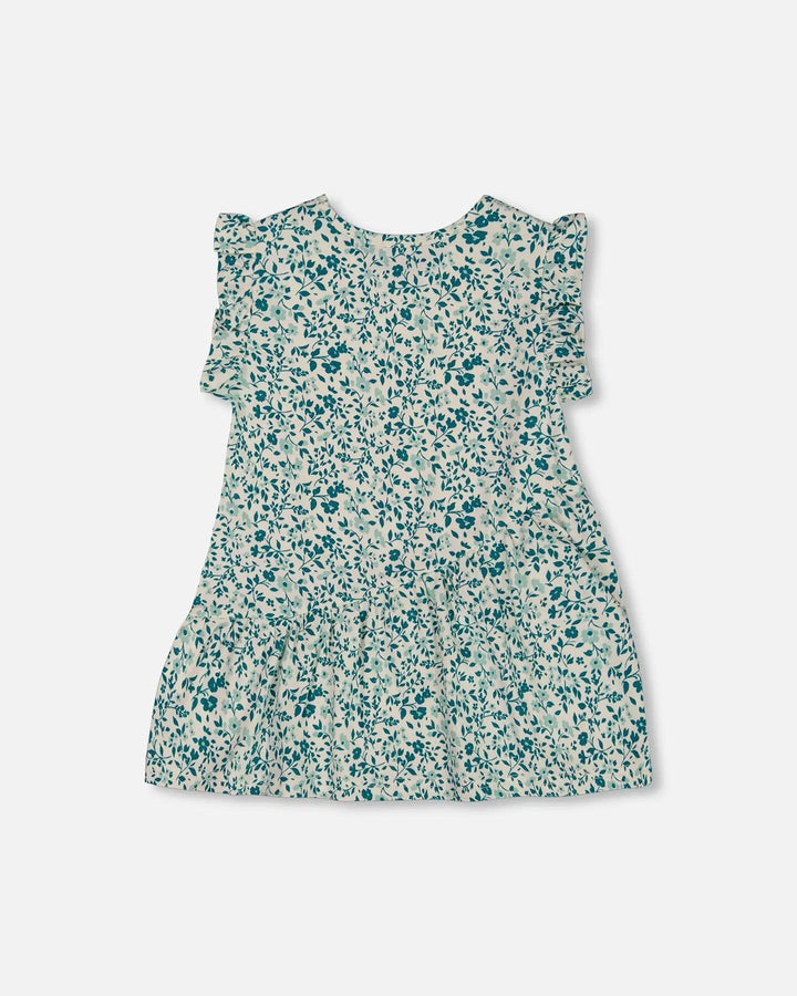 Printed Organic Cotton Tunic Top Small Turquoise Flowers-2