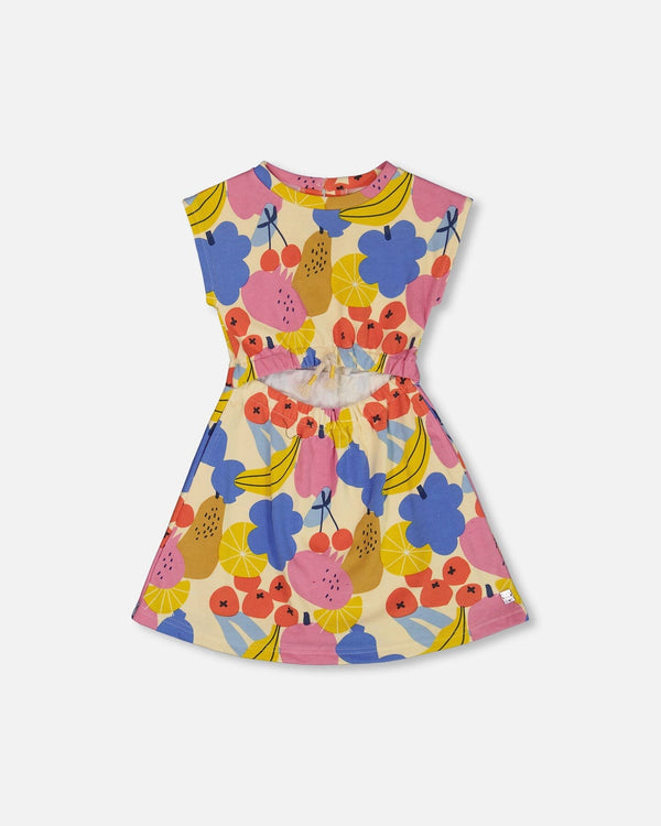 Printed French Terry Dress Fruits On Yellow Background-0