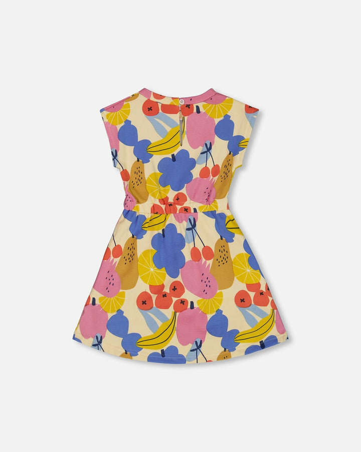Printed French Terry Dress Fruits On Yellow Background-2