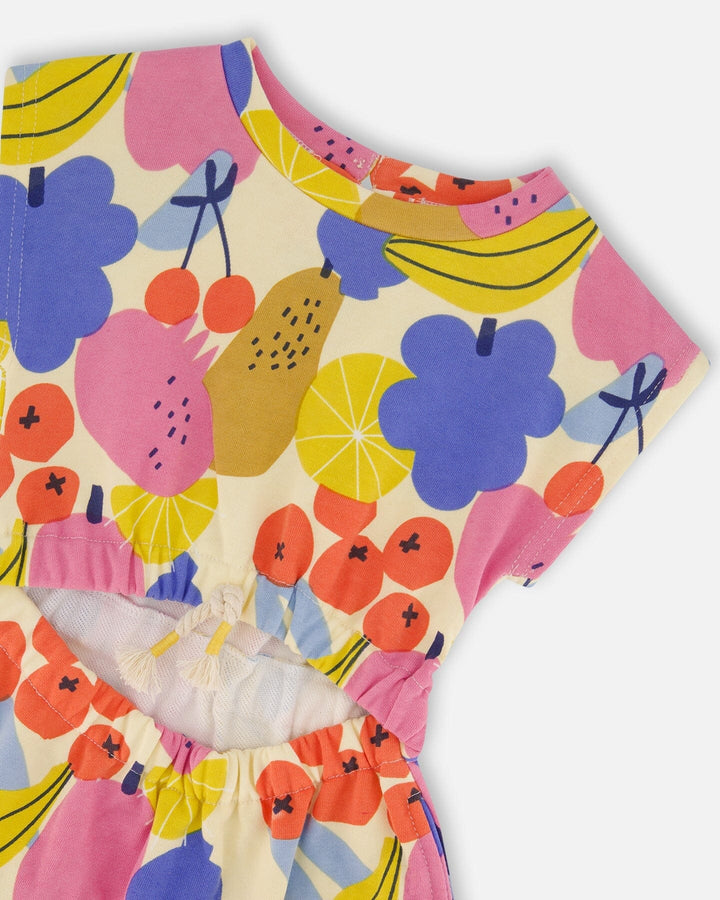 Printed French Terry Dress Fruits On Yellow Background-3