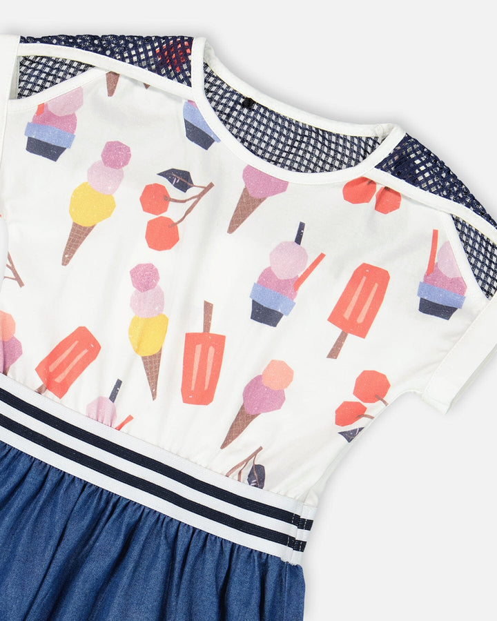 Bi-Material Organic Cotton And Chambray Dress Multicolored And Denim-2