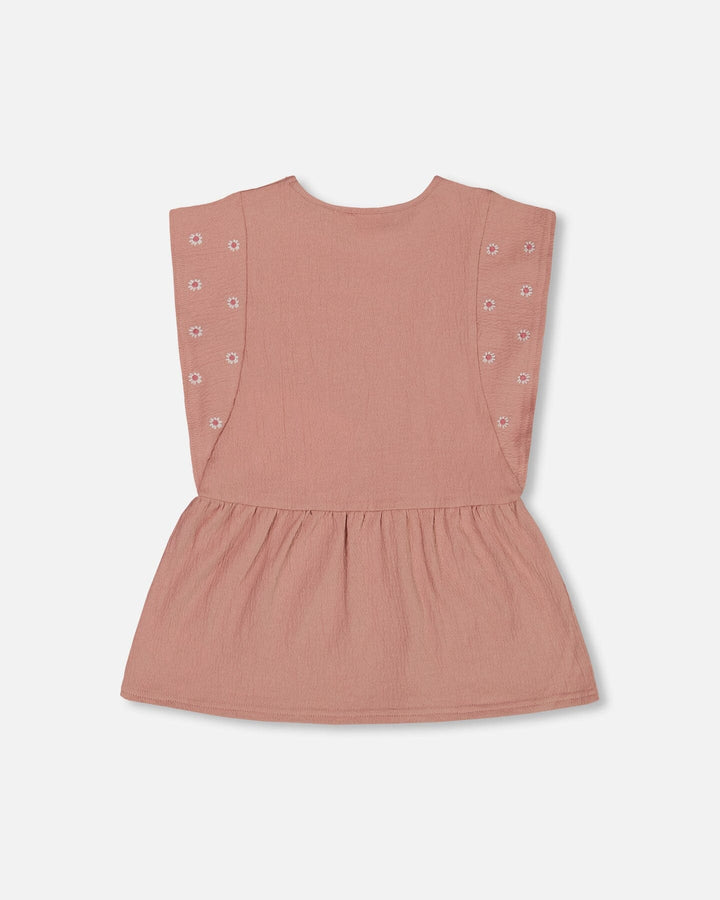 Crinkle Jersey Tunic With Embroidery Dark Old Pink Deux par Deux