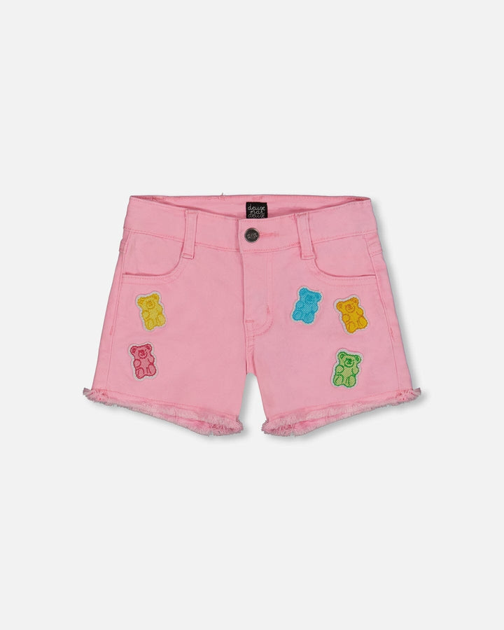 Jean Short With Embroidery Pink And Multicolored Gummies Deux par Deux