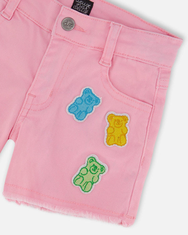 Jean Short With Embroidery Pink And Multicolored Gummies Deux par Deux