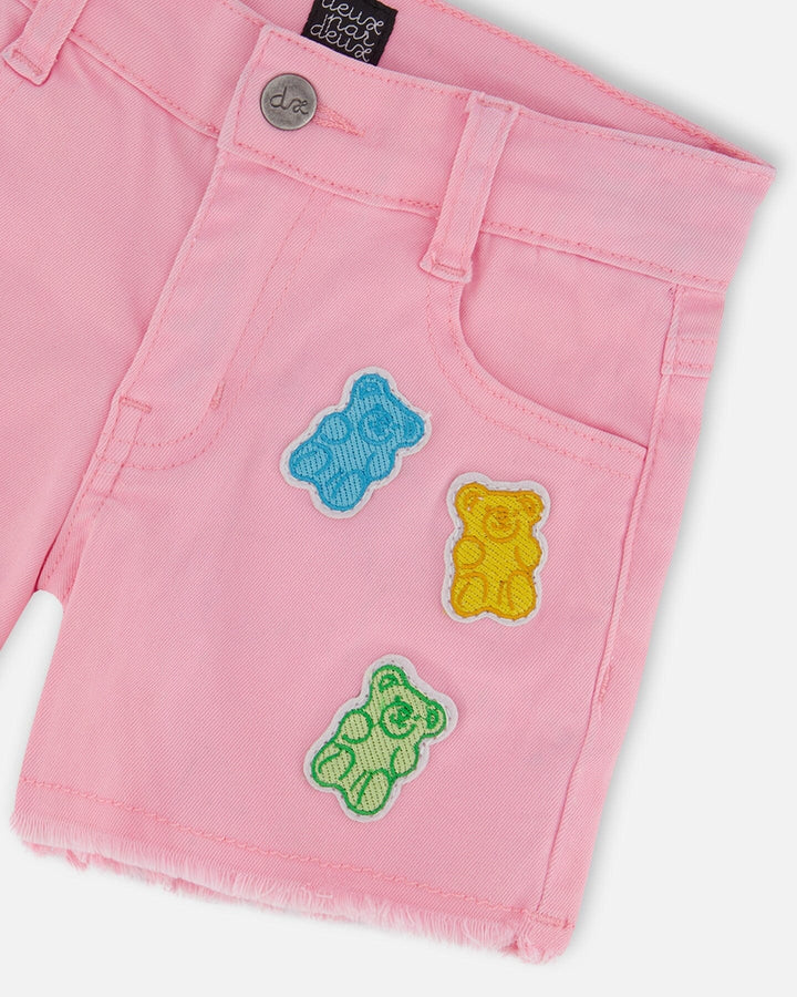 Jean Short With Embroidery Pink And Multicolored Gummies Deux par Deux
