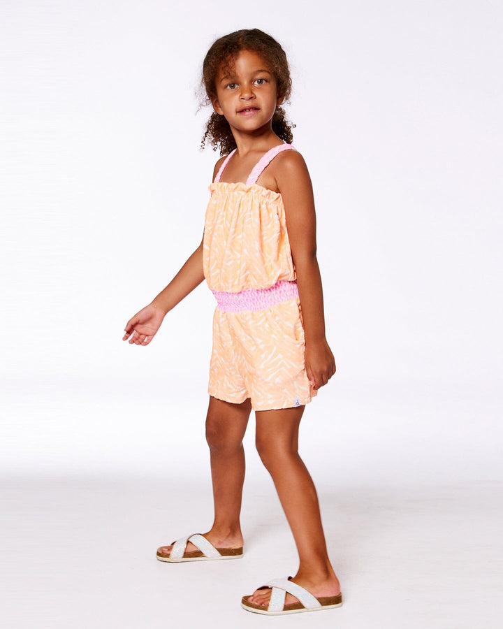 Printed Terry Cloth Romper Vibrant Orange And White Deux par Deux