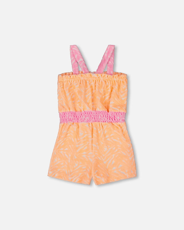 Printed Terry Cloth Romper Vibrant Orange And White Deux par Deux