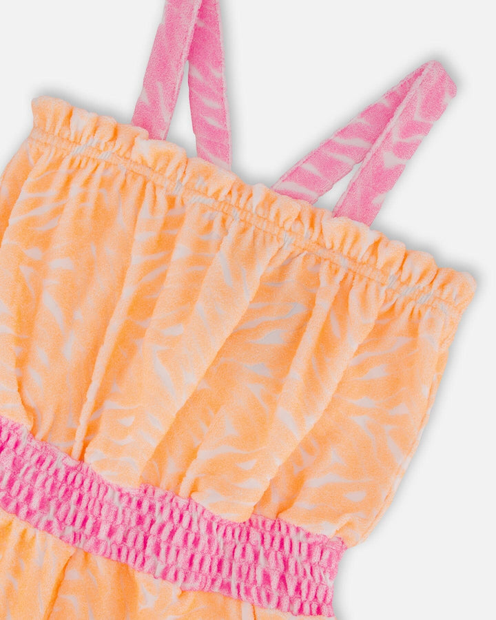 Printed Terry Cloth Romper Vibrant Orange And White Deux par Deux