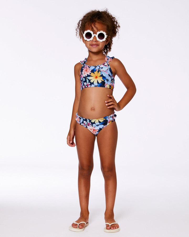 Printed Two-Piece Swimsuit Navy And Yellow And Pink Flowers Deux par Deux